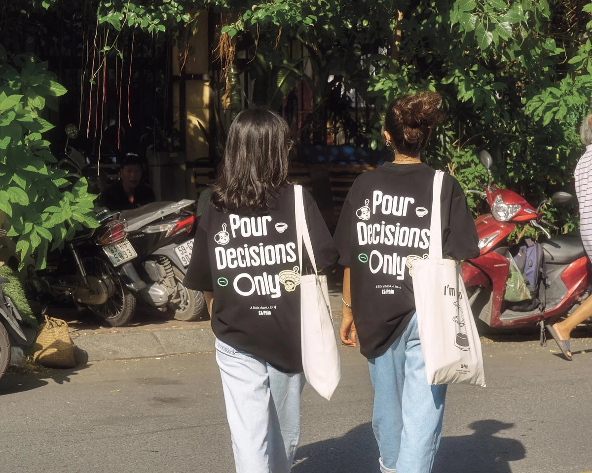 Pour Decisions Tee - Vietnamese coffee culture in UAE | Shop Tote Bags for Women in UAE 